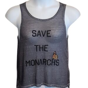 Gray Sleeveless Top with 'Save the Monarchs' Print
